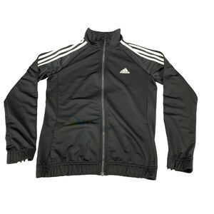 adidas Track Jacket Womens Medium Black Polyester Logo Long Sleeve Full Zipper